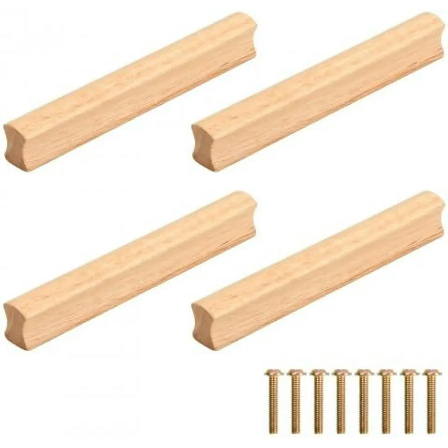 Juego de 4 Tiradores de Cajón de Madera, 128 mm, Tornillos Incluidos, para Cocinas y Muebles