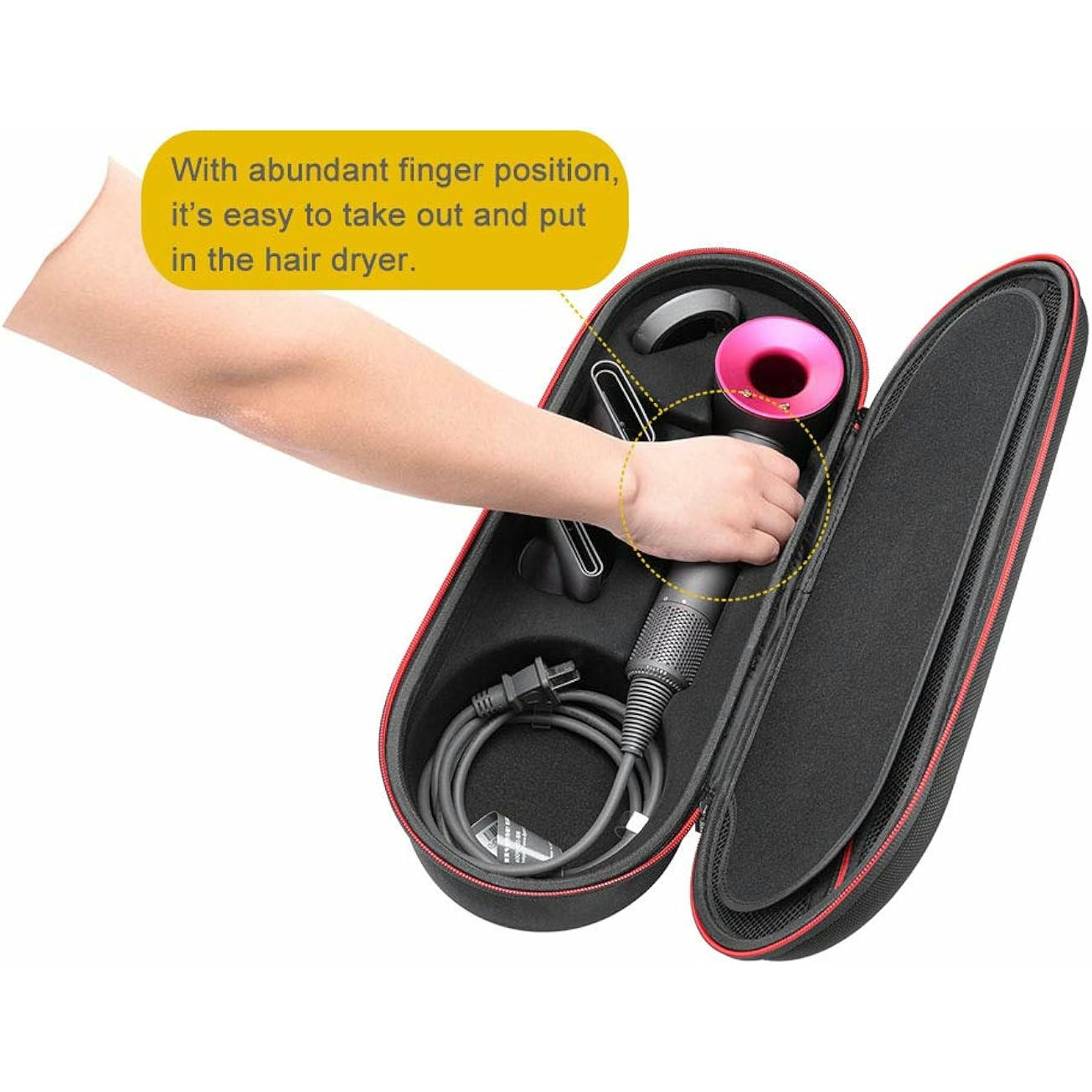 Estuche rígido para accesorios de secador de cabello Dyson, resistente y duradero, ideal para transporte y almacenamiento seguro (color rosa)