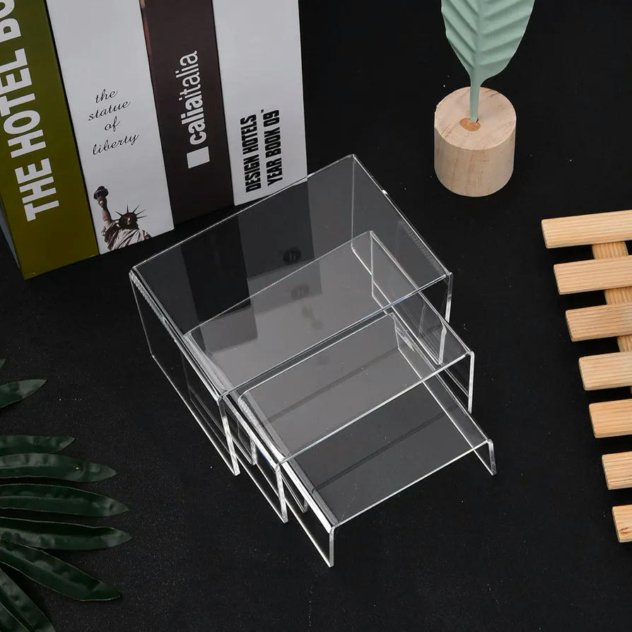 Soporte de Exhibición de Acrílico, Conjunto de 6 Soportes Transparentes de 3 Niveles para Perfumes, Vitrinas, Colecciones, Figuras Pops, Cupcakes y Postres - 13x8x8 cm