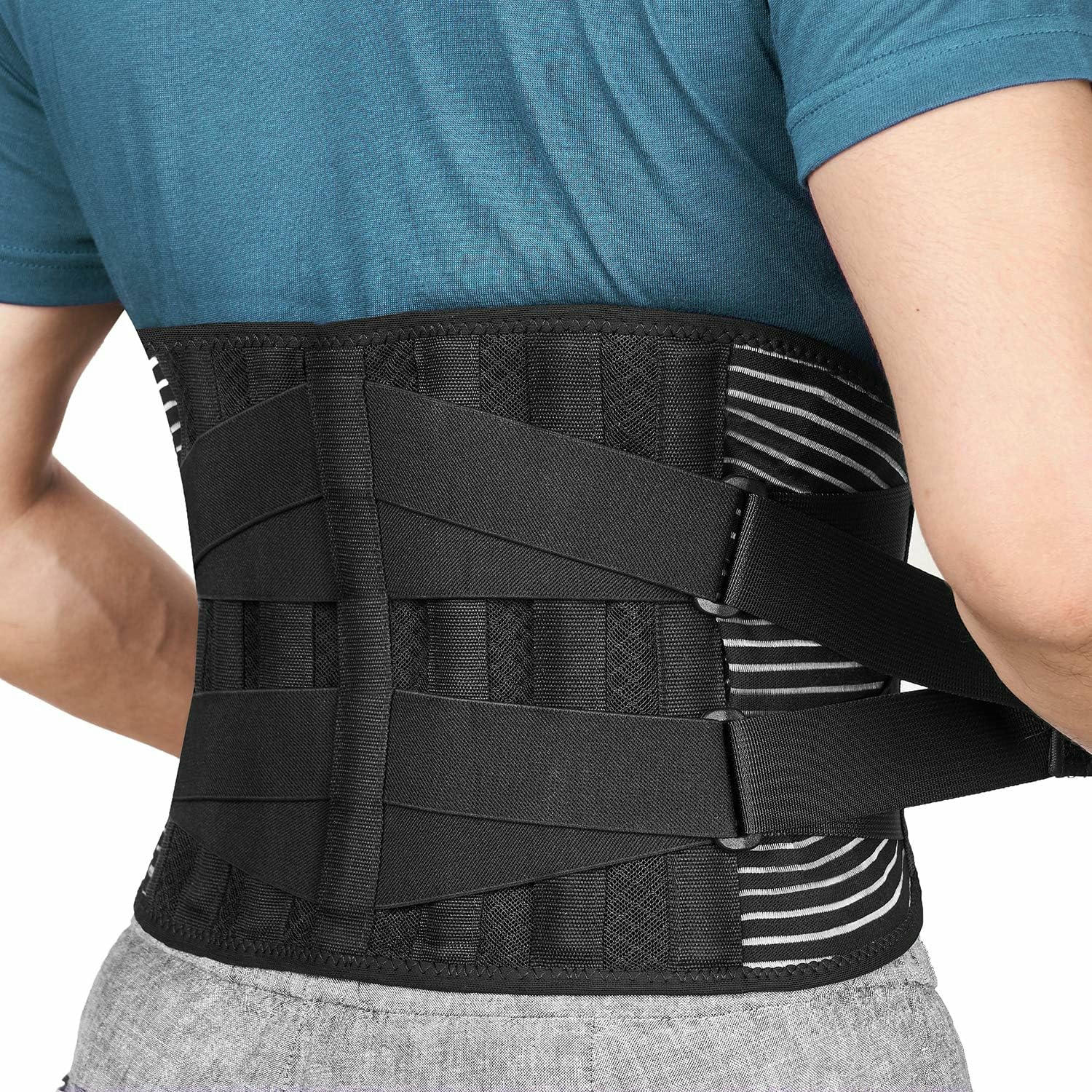Faja lumbar unisex con 6 varillas de soporte, cinturón lumbar ajustable y transpirable para trabajo, talla XL (cintura: 45.3''-55.1'')