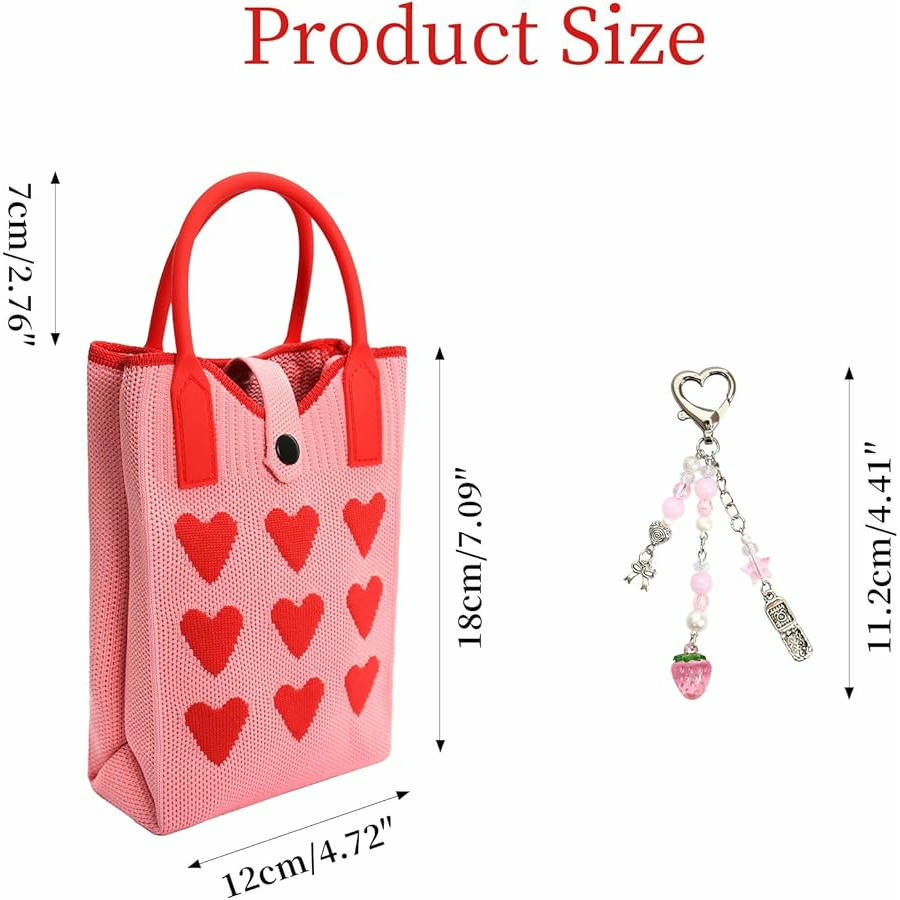 Bolso Multifuncional Para Teléfono Móvil Con Correa y Llavero, Diseño Rosa y Rojo