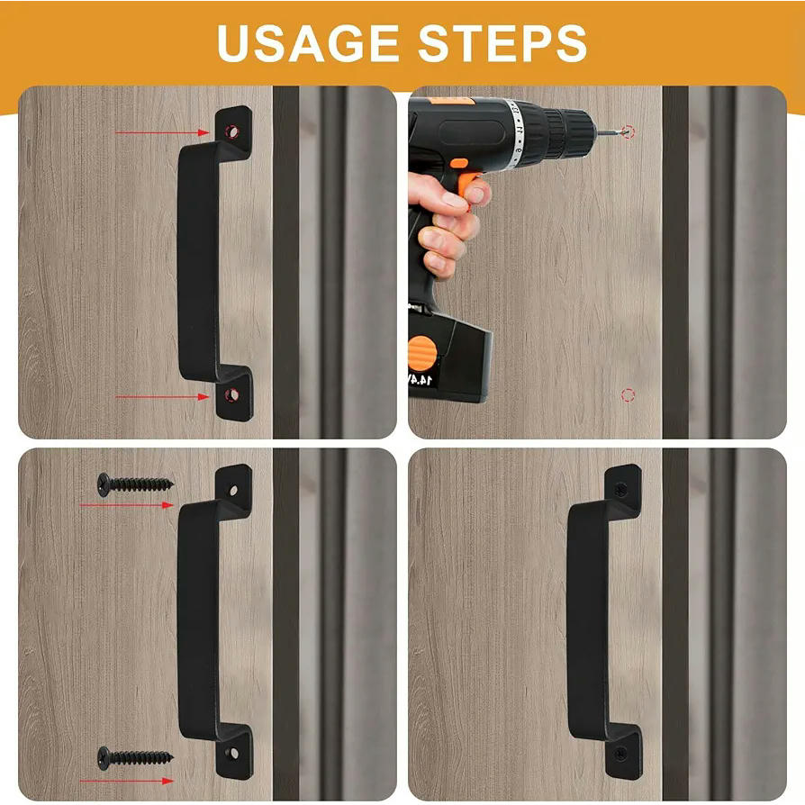 Tiradores de Puerta de Hierro Fundido - 2 Piezas con Tornillos para Puertas Corredizas (Negro)