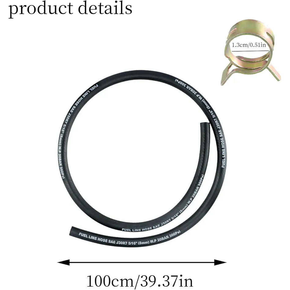 Manguera de Gasolina de 1 Metro, Kit de Tubería de Gas Combustible con 5 Abrazaderas, Manguera de Aceite 8 mm diámetro, para Motos, Scooters y Motores Pequeños