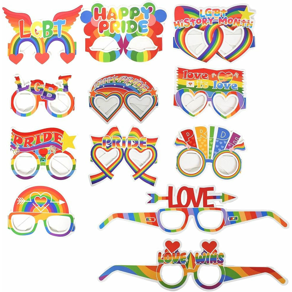 12 Piezas de Gafas de Papel Arcoíris para Celebraciones del Orgullo LGBTI y Fiestas Temáticas