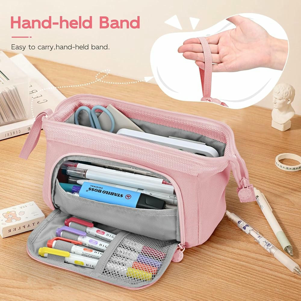 Estuche grande, organizador de papelería, estuche con cremallera, accesorio escolar duradero, ideal para lápices y bolígrafos, multifuncional para oficina y viajes