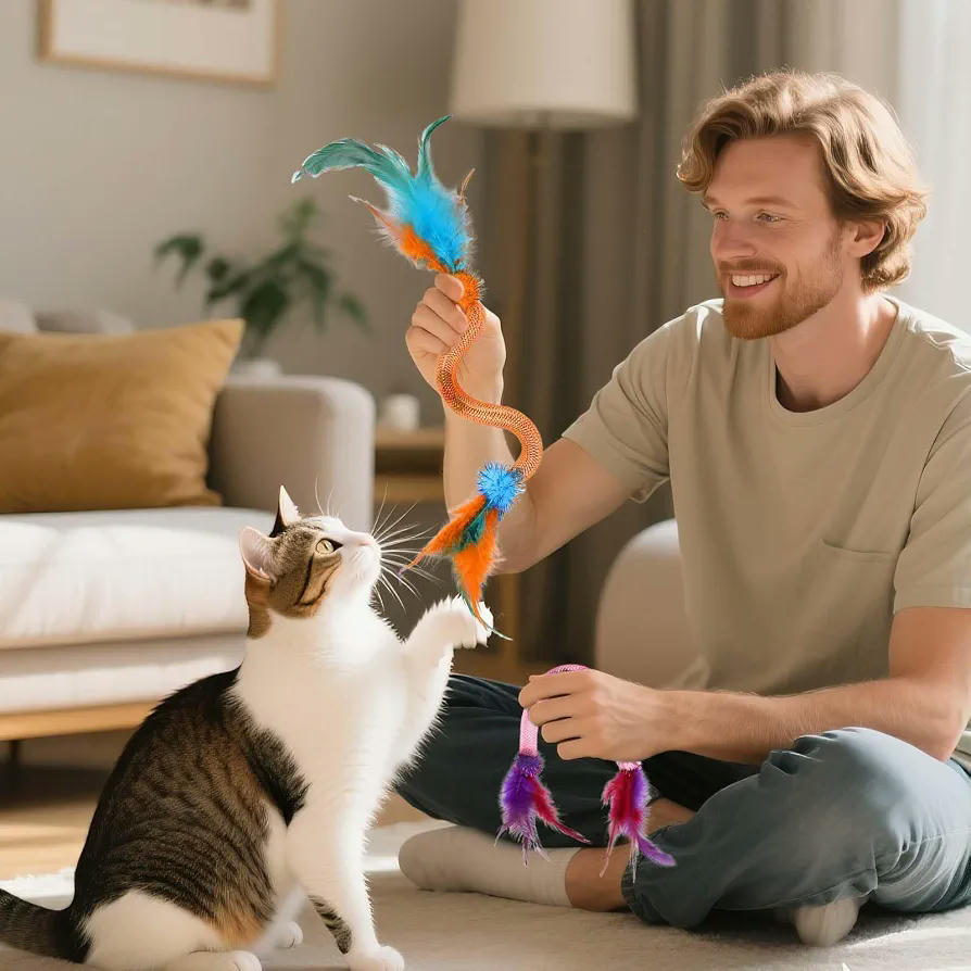 3 Piezas de Juguete para Gatos con Hierba Gatera, plumas y sonidos de cascabel (Multicolor)
