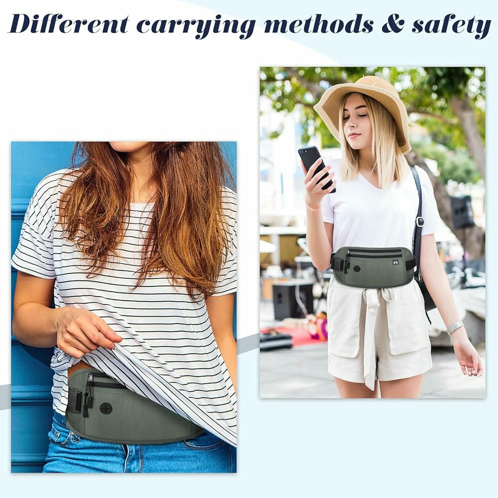 Riñonera impermeable Gris para hombres y mujeres, cinturón de dinero con tecnología de bloqueo RFID, ideal para viajes y seguridad de pasaporte y teléfono (Gris)