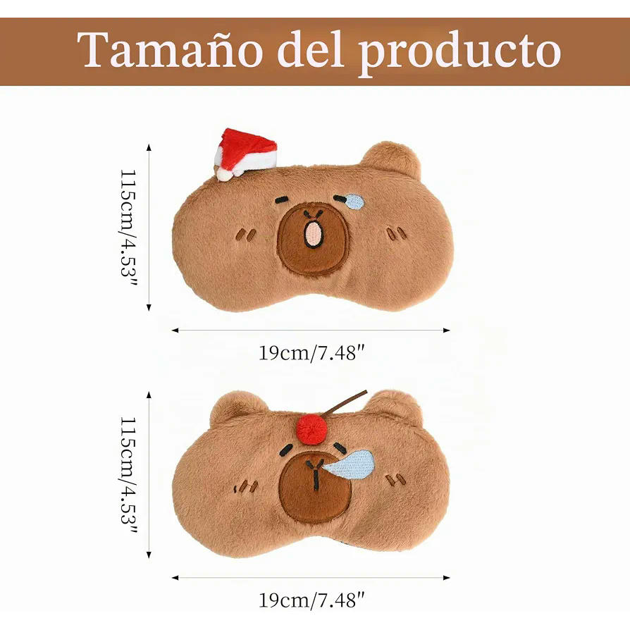 Antifaz Para Dormir - 2 Piezas de Microfibra Ligeras y Cómodas, Diseño de Dibujos Animados, Capibara Navidad (Marrón)