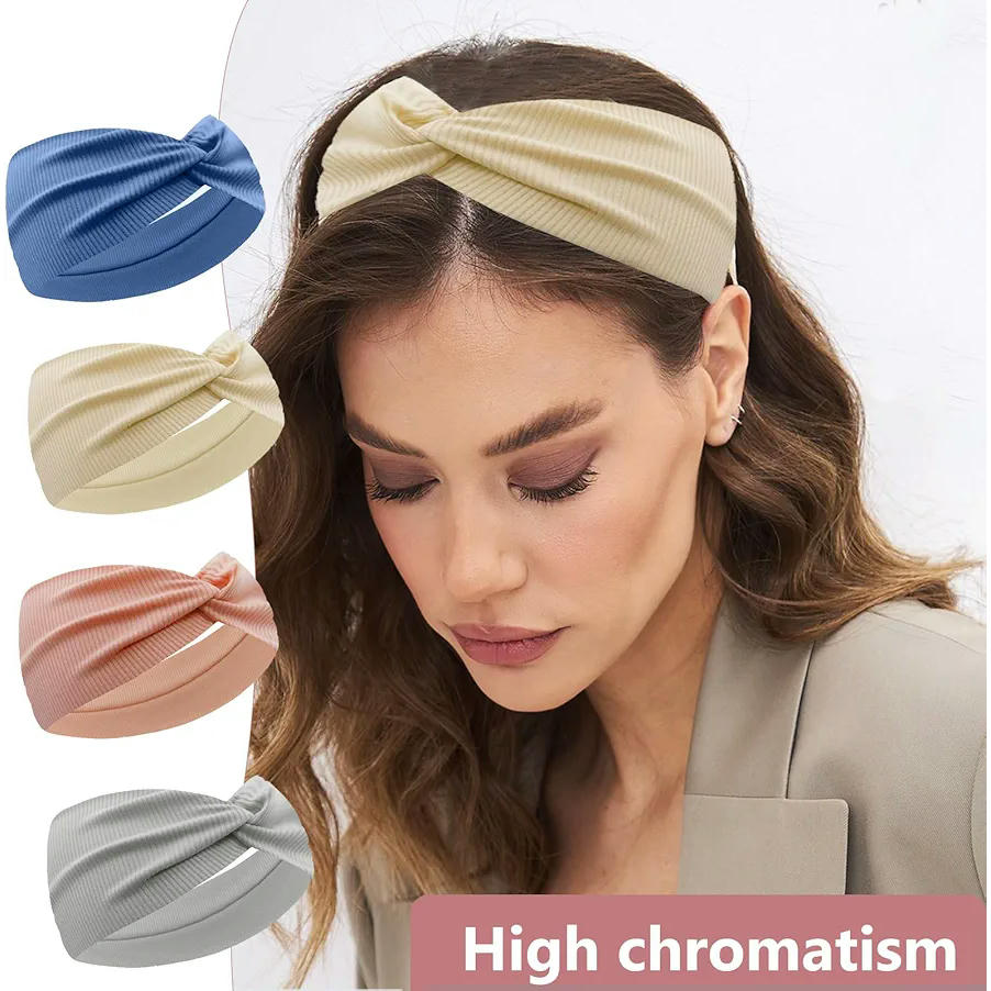 Turbante Elástico Paquete de 5 unidades, Diademas Anchas para Mujer, Cintas de Pelo Suaves para Yoga y Ejercicio, Colores Variados Blanco Roto, Azul Marino, Gris Claro, Gris Oscuro, Rosa (Multicolor)
