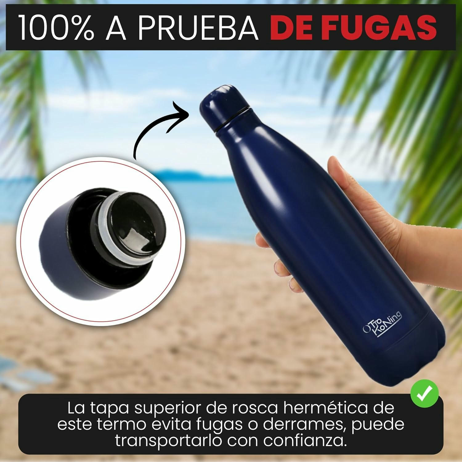 Botella de Agua Acero Inoxidable 1 Litro-Otto Koning-Botella Térmica con Doble Aislamiento al vacío para 12 Horas de Bebida Caliente y 24 Horas de Bebida Fría. Botella Termo a Prueba de Fugas sin BPA