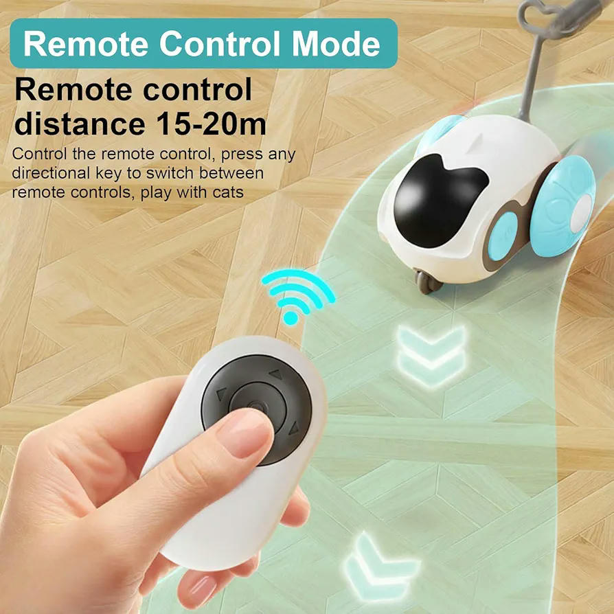 Juguete Interactivo para Gatos con Mando Control Remoto y Modo Automático, Carga Tipo C, Azul