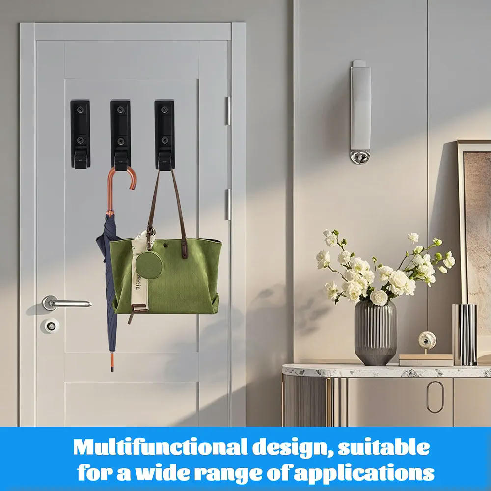 4 Ganchos Plegables de Aleación de Zinc para Pared, Multiusos en Negro