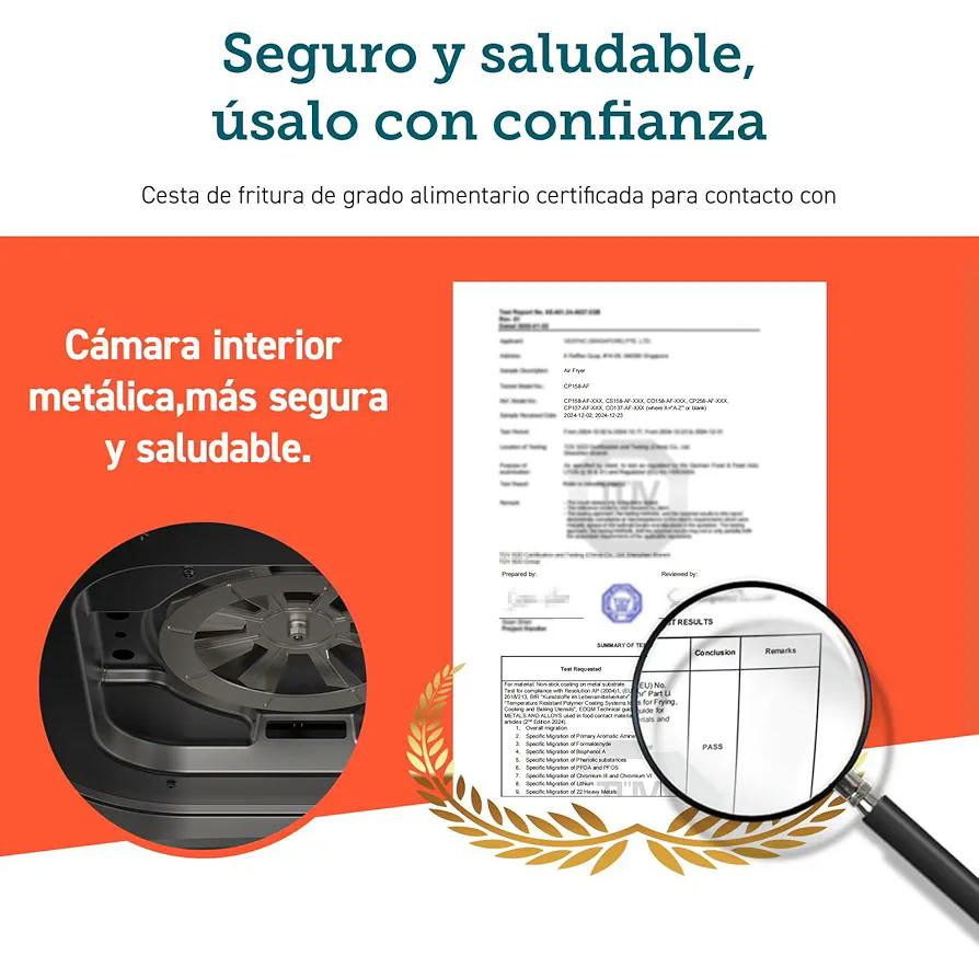 Cosori Freidora de Aire 5,7L Interior Metálico Real, Air Fryer Diseño Antióxido, Tecnología Calefacción Uniforme, 40 Recetas, Reducción de Grasas para una Vida Saludable, Eficiencia Energética, 1700W