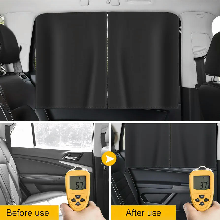 Sombrilla para coche, 2 piezas cortinas laterales 50 x 48 cm y 2 piezas cortinas traseras 69 x 47 cm, parasol magnético desmontable para vehículo