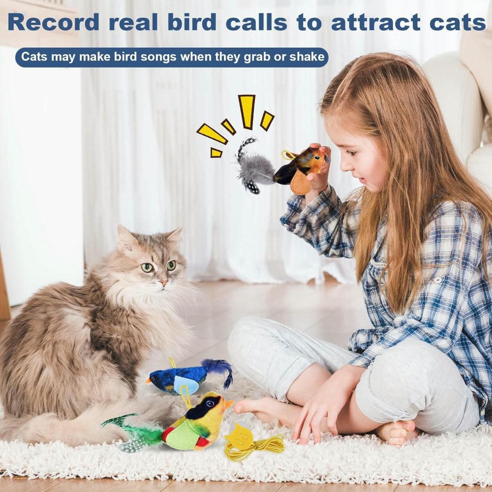 3 Piezas Juguete Interactivo para Gatos en Forma de Pájaro con Plumas y cuerda (Multicolor)