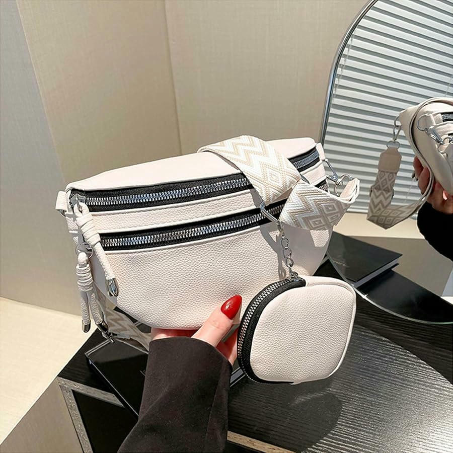 Bolso de media luna para mujer, bandolera de hombro ajustable, bolso casual ligero de PU, ideal para viajes, trabajo y ocasiones especiales (Blanco)