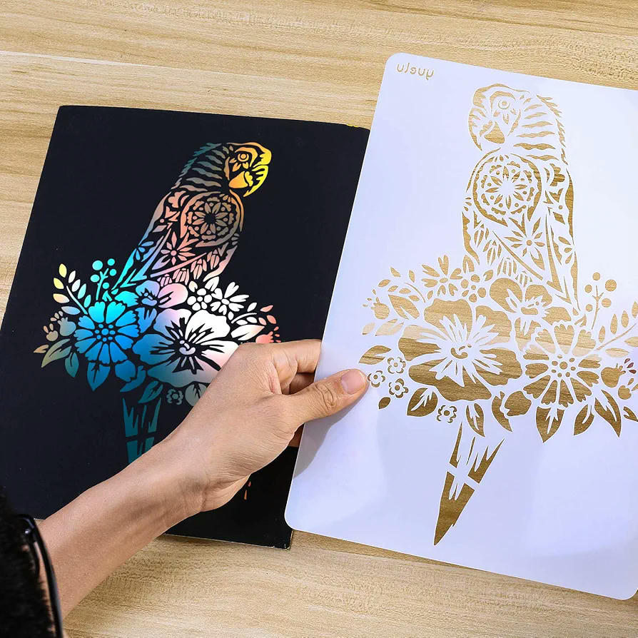 Set de 10 Plantillas de Calcado de Animales - Material PET Reutilizable, para Scrapbooking, DIY y Decoración de Paredes, Manualidades, Pintar y Dibujar, Dibujo de animales