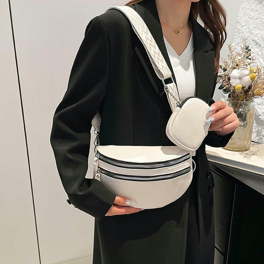Bolso de media luna para mujer, bandolera de hombro ajustable, bolso casual ligero de PU, ideal para viajes, trabajo y ocasiones especiales (Blanco)