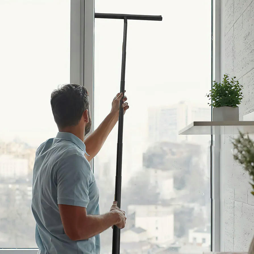 Escobilla de goma para suelo con mango telescópico de 97 cm, limpia sin rayar, escoba multifuncional para ducha, ideal para azulejos y cristales