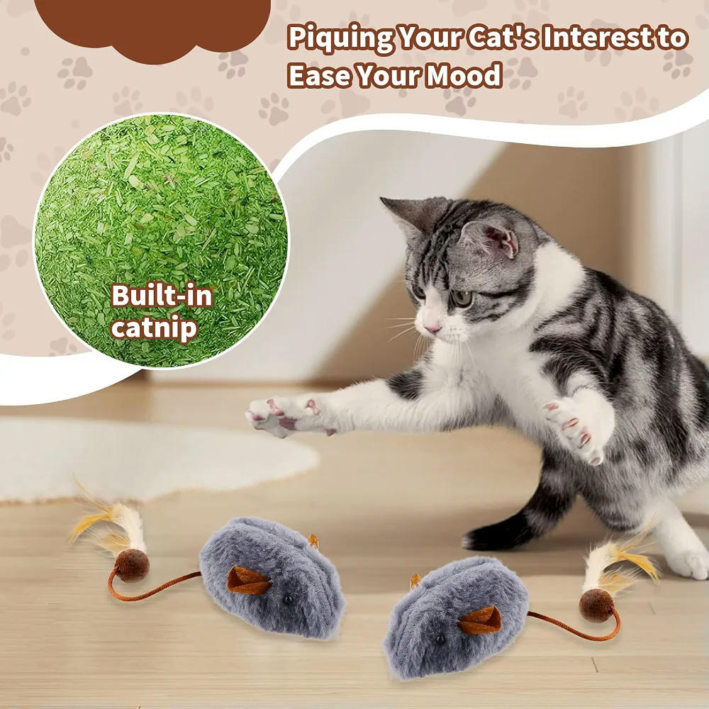 6 Piezas de Ratones de Peluche para Gatos, Juguetes Interactivos para Mascotas (Gris)