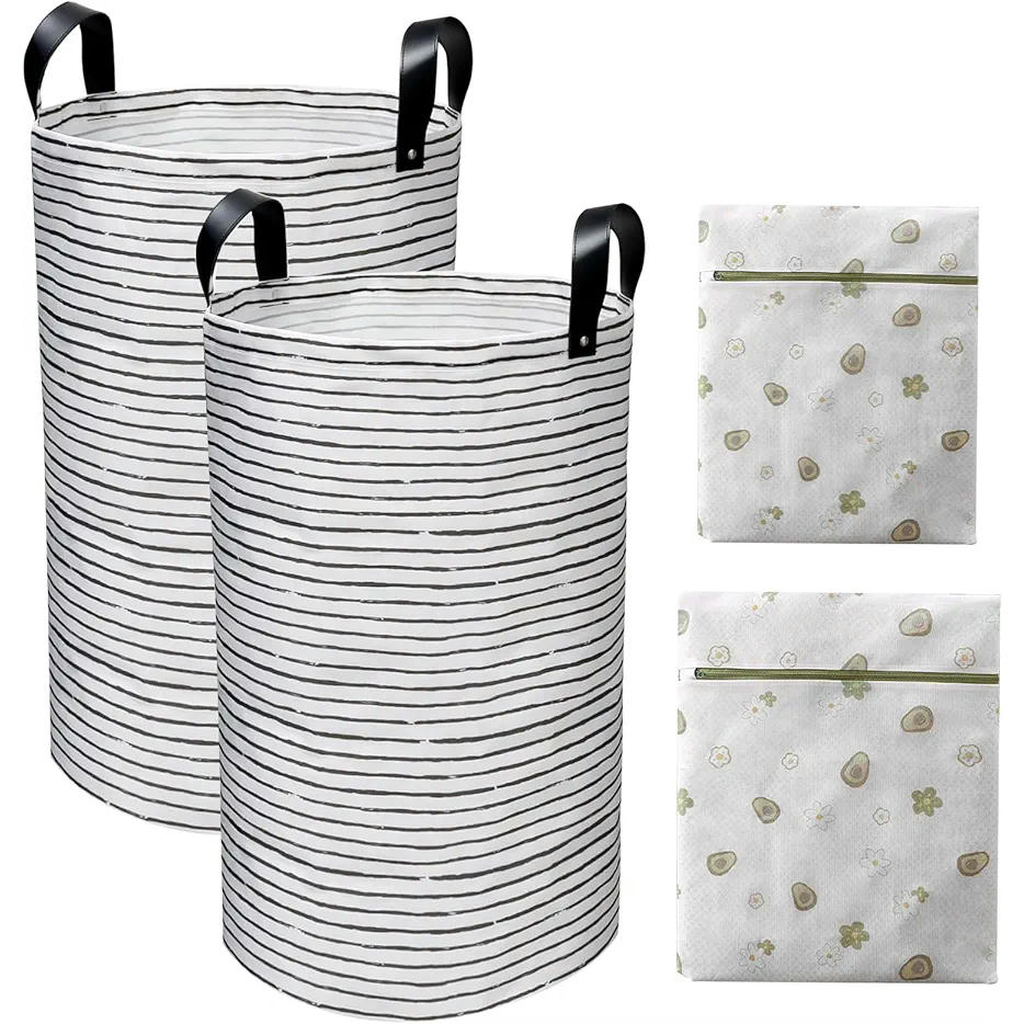 Set of 2 Foldable Baskets for Dirty Laundry with 2 Laundry Bags, Waterproof and Large Capacity (Gray)