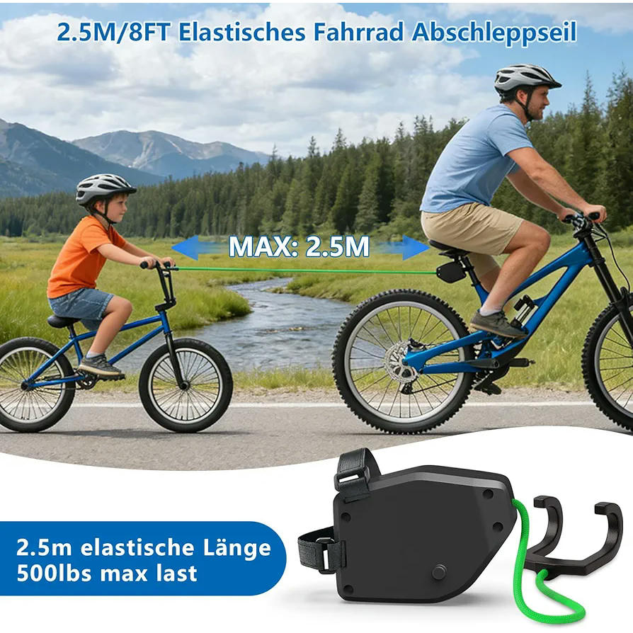 Cuerda de Remolque para Bicicleta Infantil de 2.5 m, Cuerda Retráctil de Tracción para Padres e Hijos, Compatible con Bicicletas de Montaña y Comunes, Soporta 230 kg