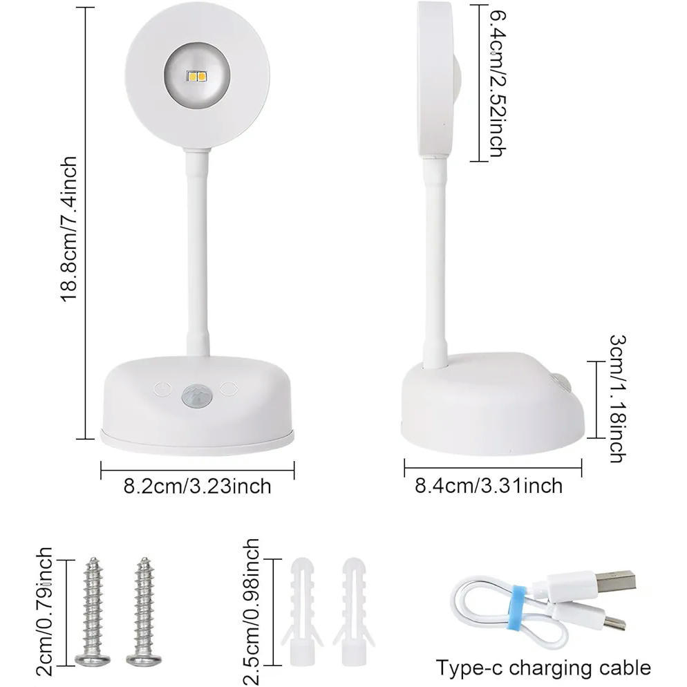 Aplique LED de Pared con Sensor de Movimiento y Carga USB, Luz Regulable para Interiores (Blanco)
