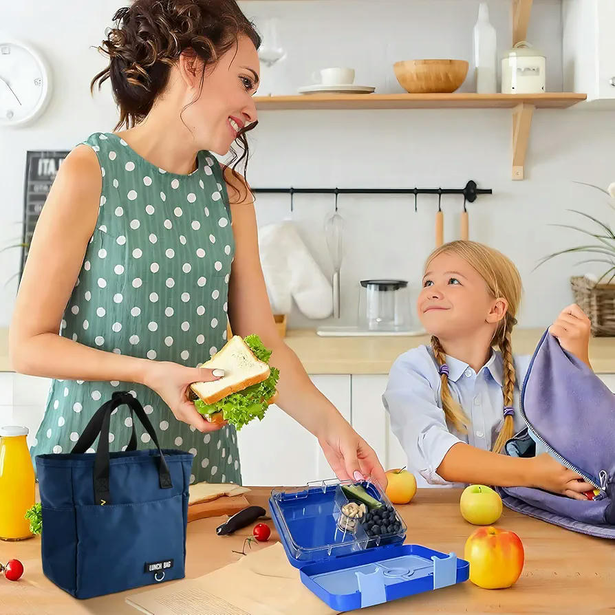 Bolsa térmica reutilizable, lonchera isotérmica impermeable, bolsa de comida con interior a prueba de fugas, ideal para oficina, escuela y actividades al aire libre (azul)