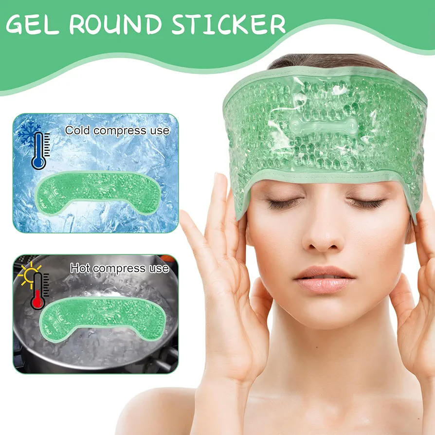 Juego de 3 mascarillas térmicas para ojos secos y migraña con compresas húmedas y frías (Verde)