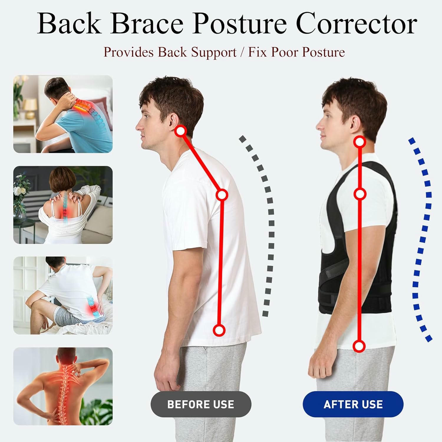 Corrector Postura Espalda, Corrector de Postura, Corrección de Escoliosis y Joroba Proporciona Forma para el Cuello, Hombros, Espalda, Soporte Ajustable para Mujeres y Hombres (M)
