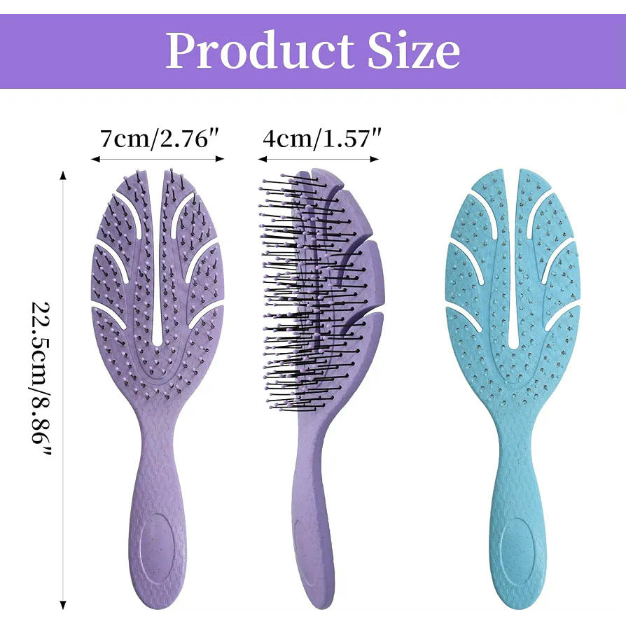 Cepillo para el cabello de paja de trigo con ventilación y masaje - Antienredos, apto para cabello seco y mojado (Púrpura)