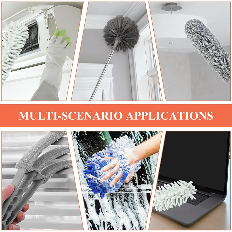 Plumero Telescópico Extensible, Juego de 13 Plumeros de Microfibra para Limpieza de Techos, Persianas y Zonas Altas