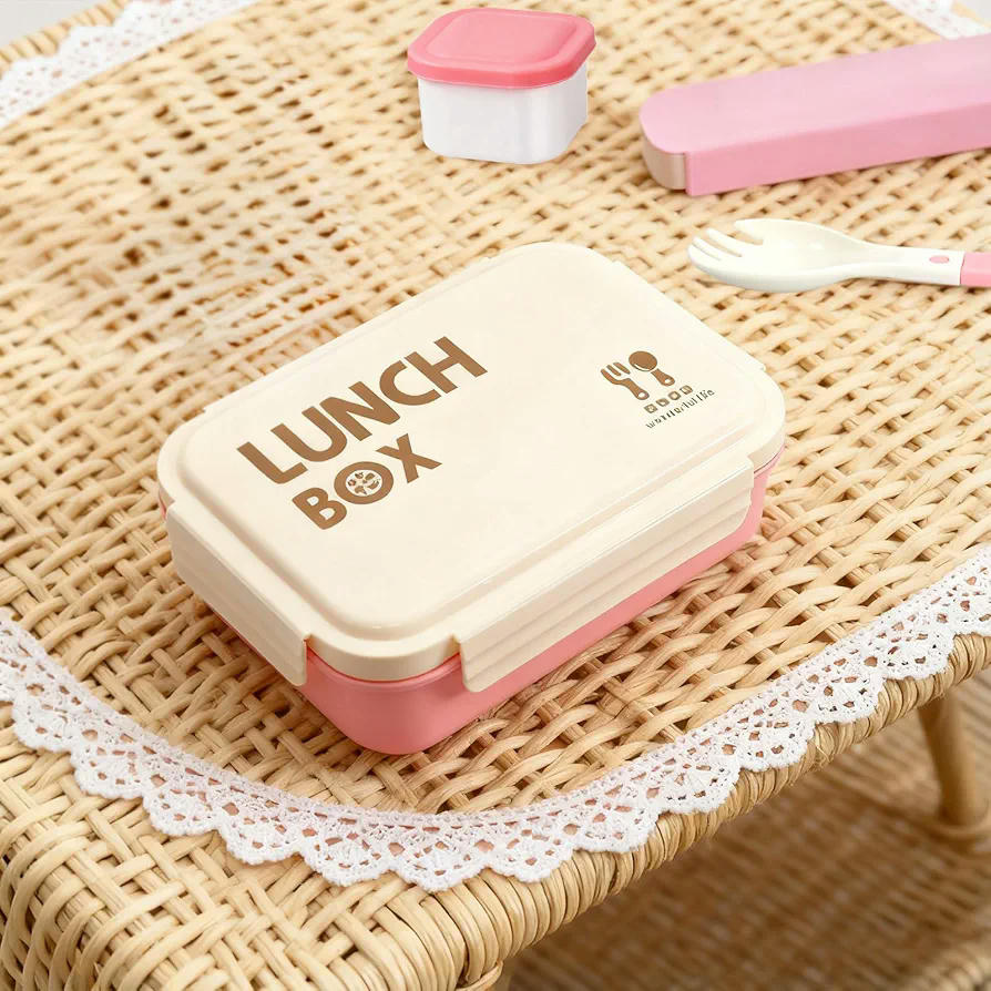 Fiambrera Bento Rosa con 4 Compartimentos 1000ml para Microondas y Lavavajillas