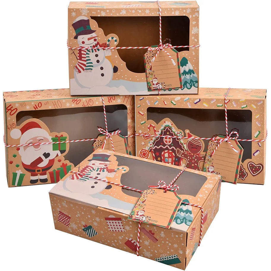Caja de galletas de Navidad, 12 piezas, diseño variado, ideal para regalo, 100% segura para alimentos, adecuada para dulces y pasteles, papel kraft biodegradable