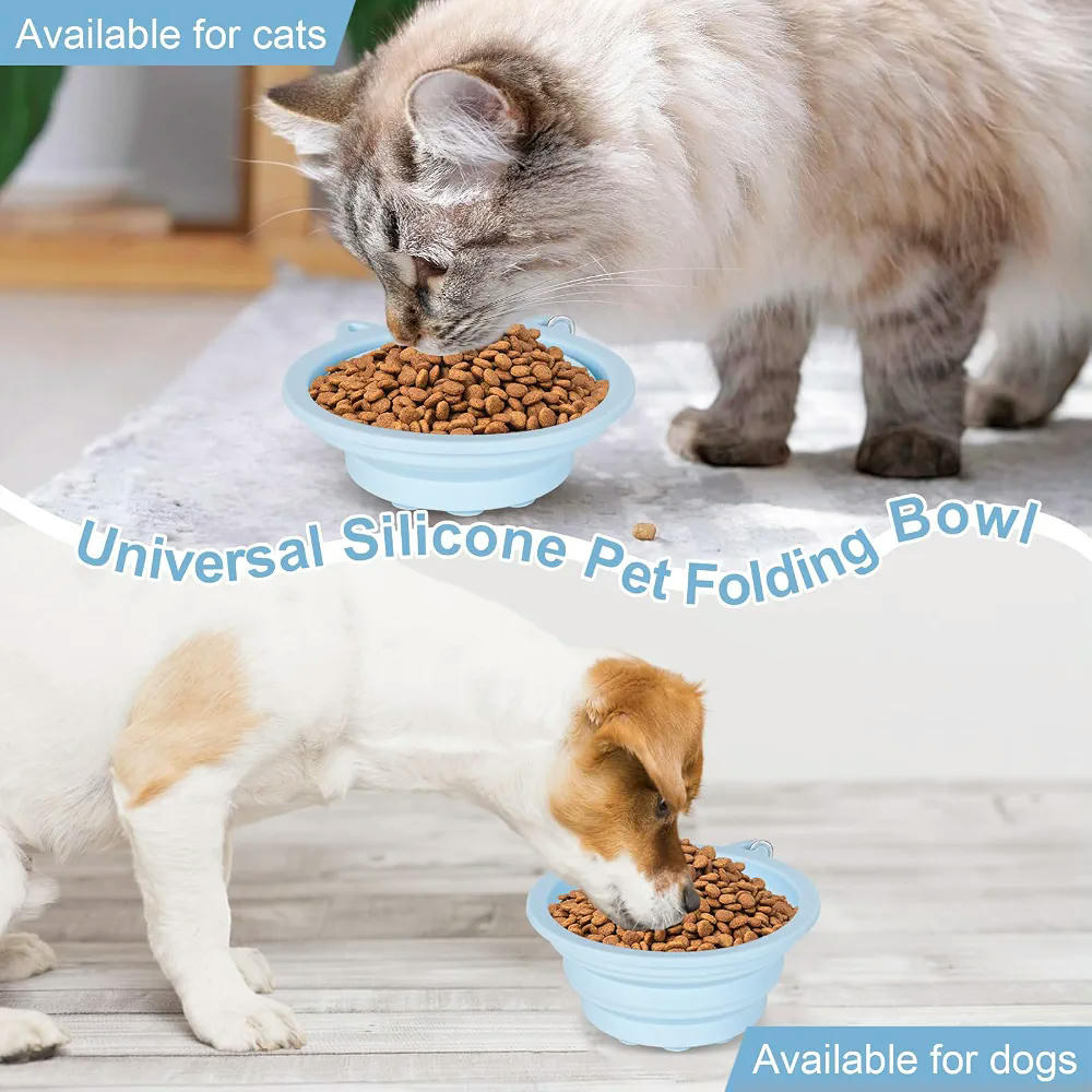 Pack de 2 Cuencos Plegables para Perro con Ventosa y Comedero Lento, 14 cm, 450ml (Azul y Rosa)