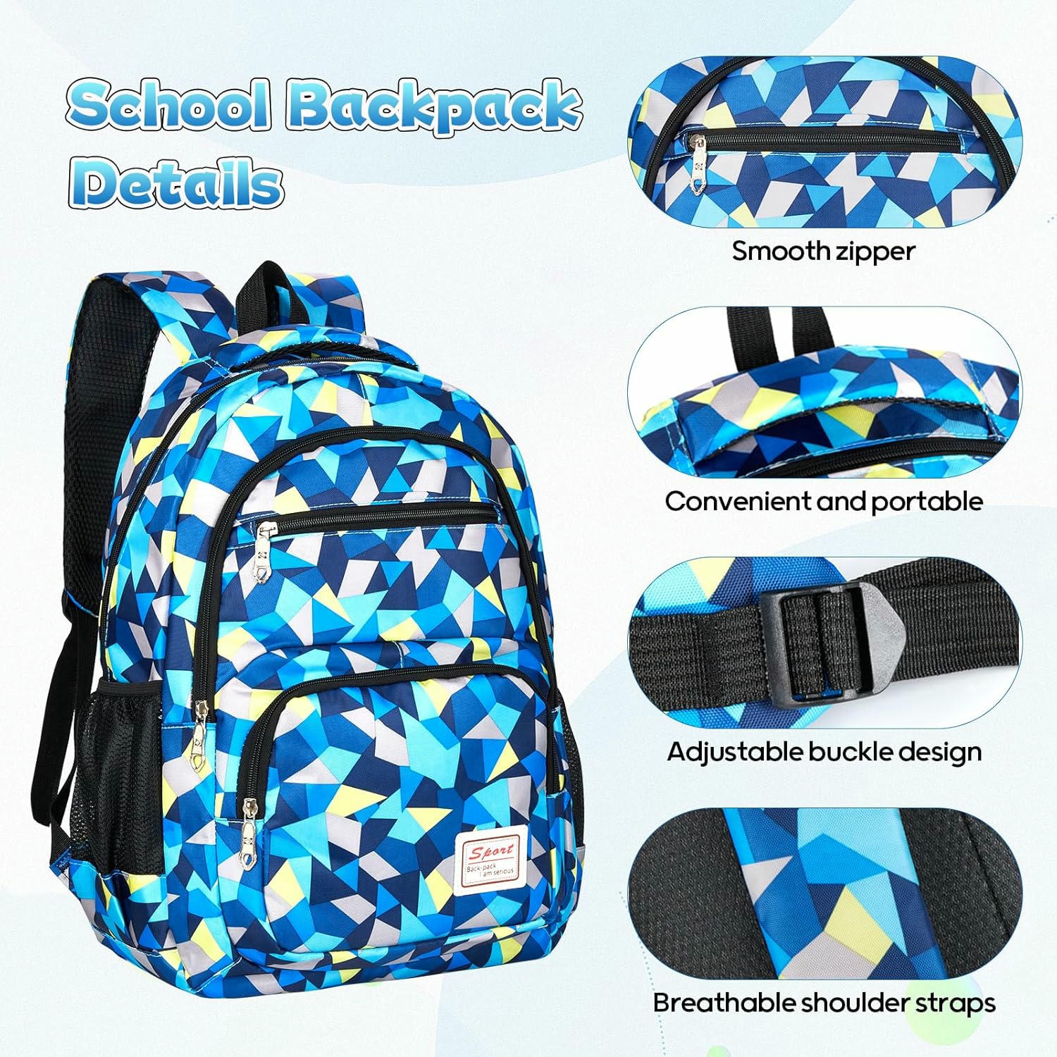 Mochila Escolar para Niños - 3 en 1, Incluye Bolsa de Almuerzo y Estuche para Lápices, Impermeable, Ideal para Escuela y Viajes, color azul