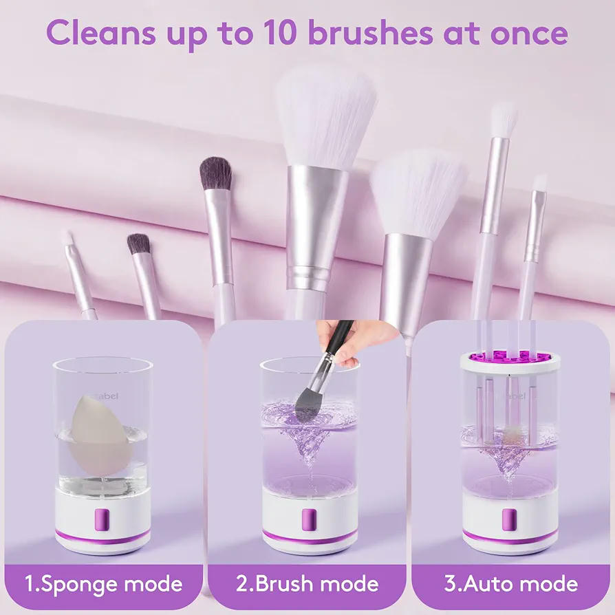 Limpiador eléctrico de brochas de maquillaje, limpiadora 2 en 1, funciona con pilas, dispositivo automático giratorio para todo tipo de brochas y esponjas