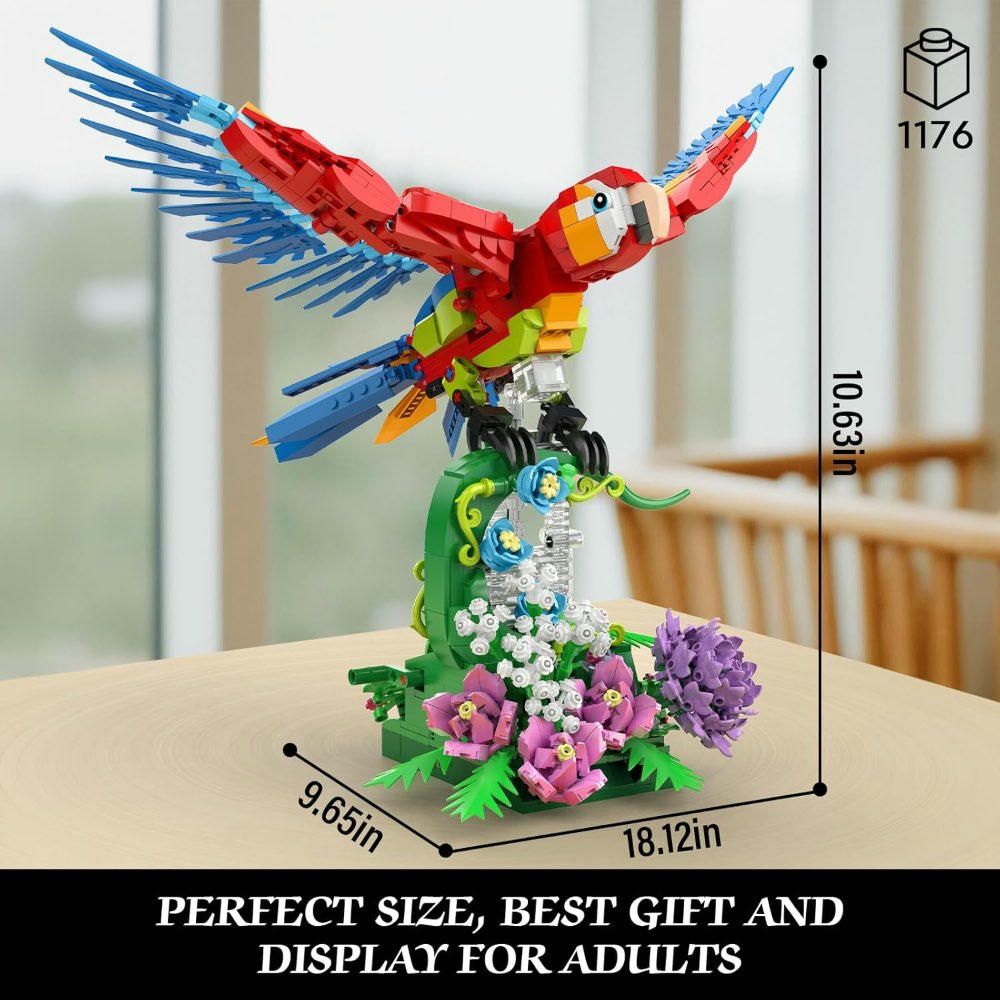Juego de construcción Loro Floral, Parrot modelo MOC de arte en mesa con flores y loro, set 2 en 1 de animales y aves, idea de regalo para adultos y adolescentes a partir de 14 años (1176 piezas)
