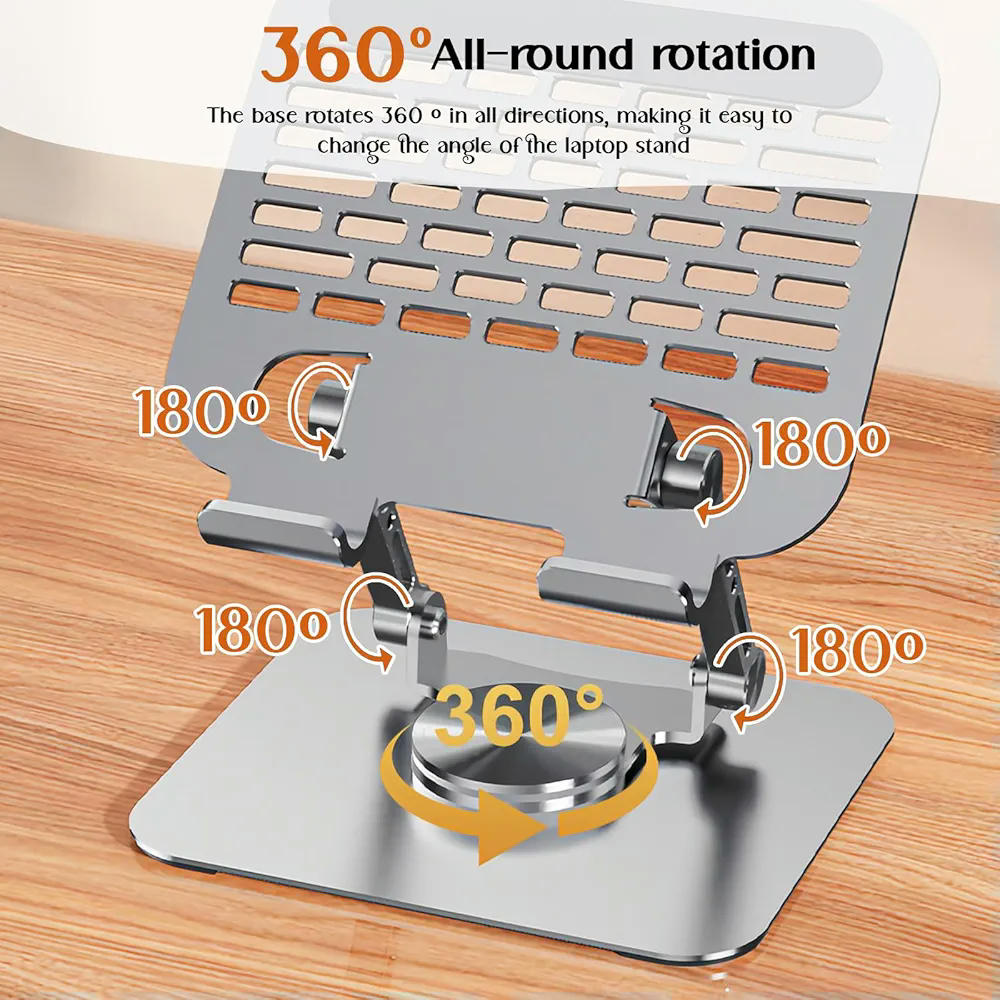 Soporte de Tablet Ajustable y Plegable de Aluminio, Giratorio 360 Grados con Base Antideslizante, Accesorio de Escritorio Universal para Tablets y Teléfonos