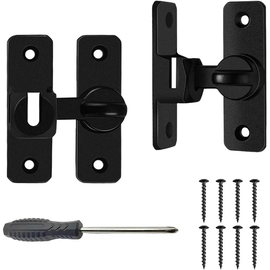 Pestillo de Puerta Corredera 2 Piezas, Cerradura de 90/180 Grados para Garaje, Baño y Gabinete, Aleación de Aluminio, Negro