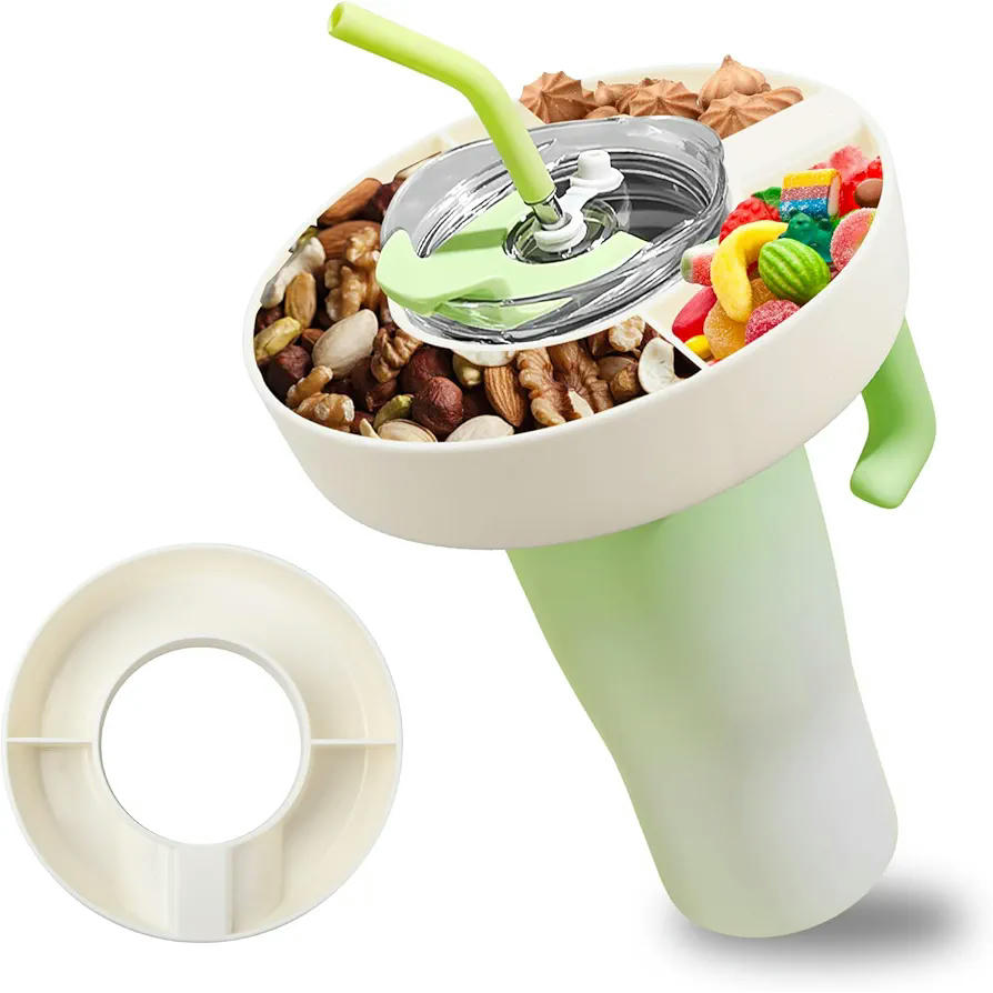 Anillo de Aperitivos Para Taza de 40 Onzas Contenedor de Aperitivos de 3 Compartimentos Tazón de Aperitivos para Taza Stanley Anillo Reutilizable para Accesorios de Taza Stanley
