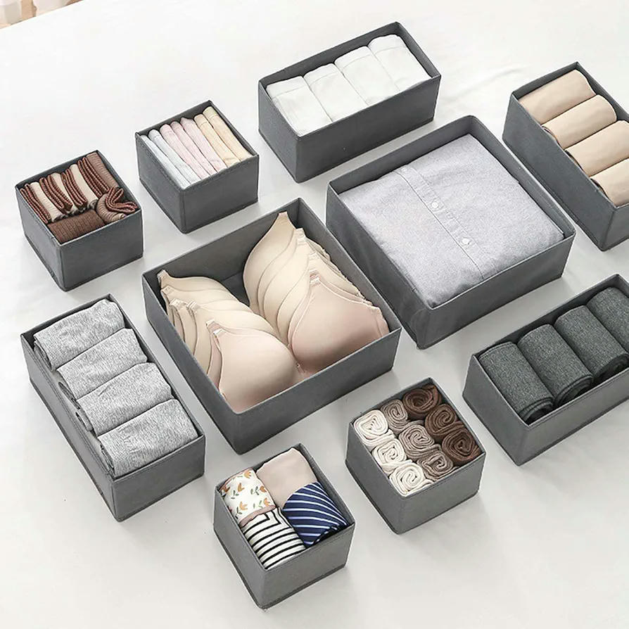 Cajas de Almacenamiento de Tela Plegables para Armario, Juego de 6 Organizadores de Ropa para Cajones, Ideal para Ropa Interior, Calcetines y Corbatas