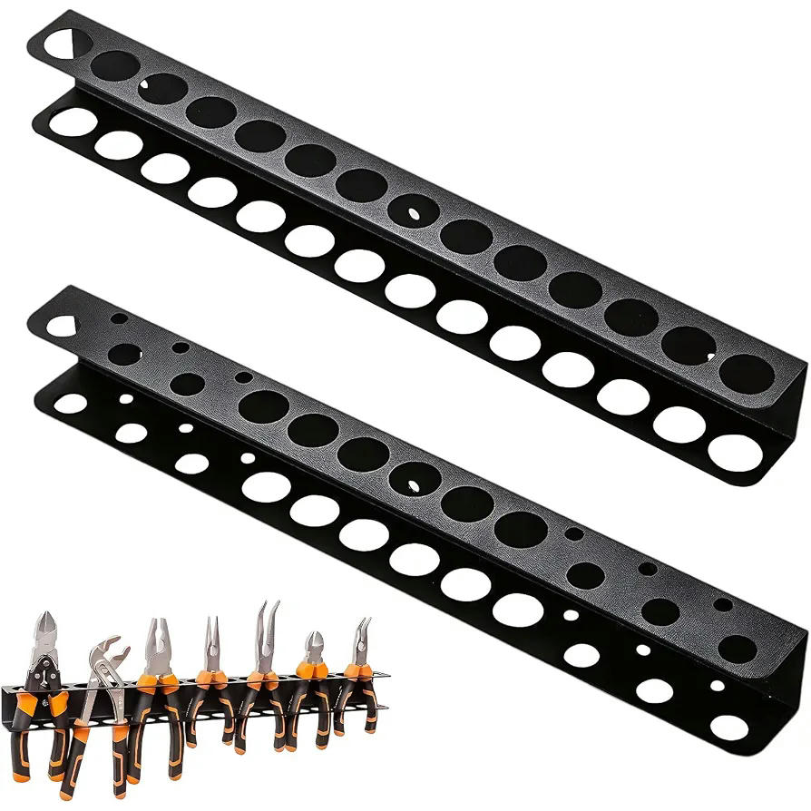 Organizador de Destornilladores, Soporte de Herramientas Montado en Pared, Set de 2 Piezas con 32 Orificios de Almacenamiento (Negro)