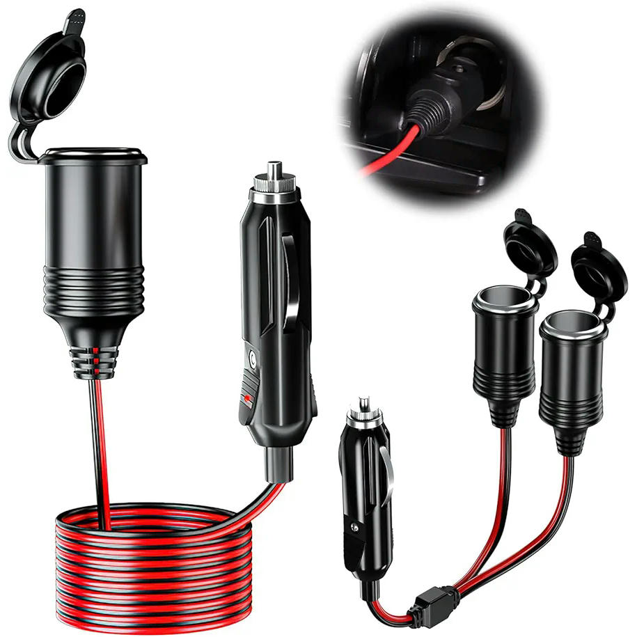 Alargador de Mechero para Coche 2 Piezas 4M - Adaptador 12V/24V con Fusible 15A y Cable de 16AWG - Extensión para Cargadores y Dispositivos