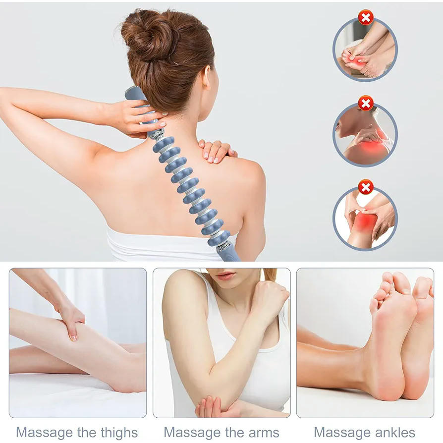 Rodillo de Masaje Muscular con 10 Rollos para Recuperación y Fisioterapia, Ideal para Piernas, Espalda, Hombros y Cuello (Azul)