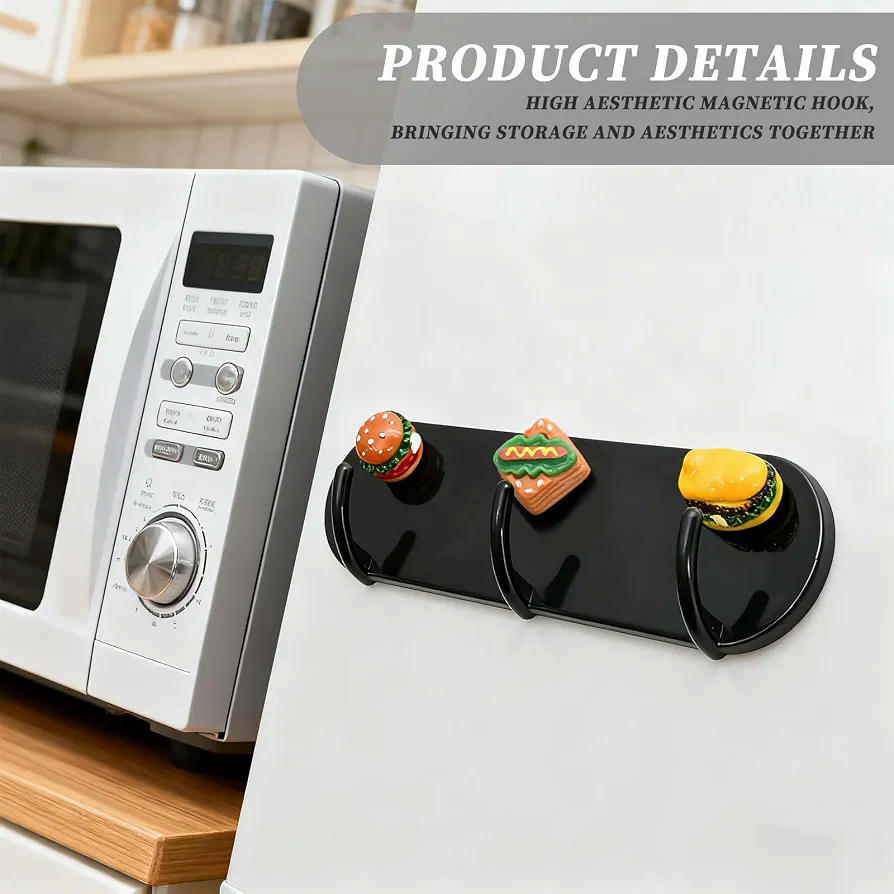 Paquete de 2 Ganchos Magnéticos para Llaves, Autoadhesivos y Sin Taladro, Ideal para Refrigerador y Cocina (Negro)