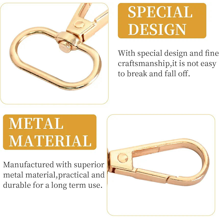 Clips de aleación para llavero, 30 pequeños mosquetones, cierres de metal ideales para manualidades, llaveros y accesorios de equipaje (Color Oro)