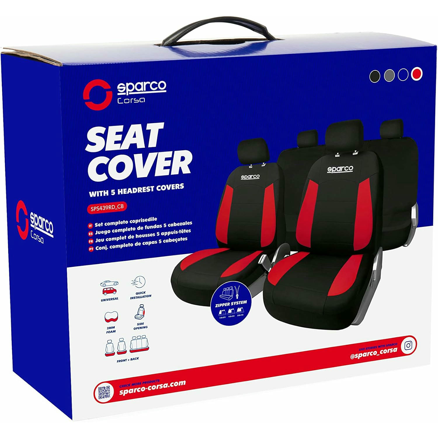 Sparco SPCS439RD Juego Completo de Fundas de Asiento Universales, Color Rojo/Negro