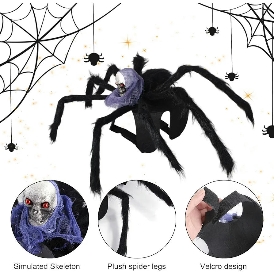 Disfraz de Halloween para Perros y Gatos, Traje de Araña Calavera Morada, Ideal para Mascotas Pequeñas y Medianas, Talla M, Color Negro