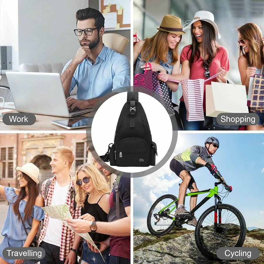 Bolso bandolera ultradelgado con compartimento para tarjetas, impermeable y versátil para viajes y actividades al aire libre (Negro)
